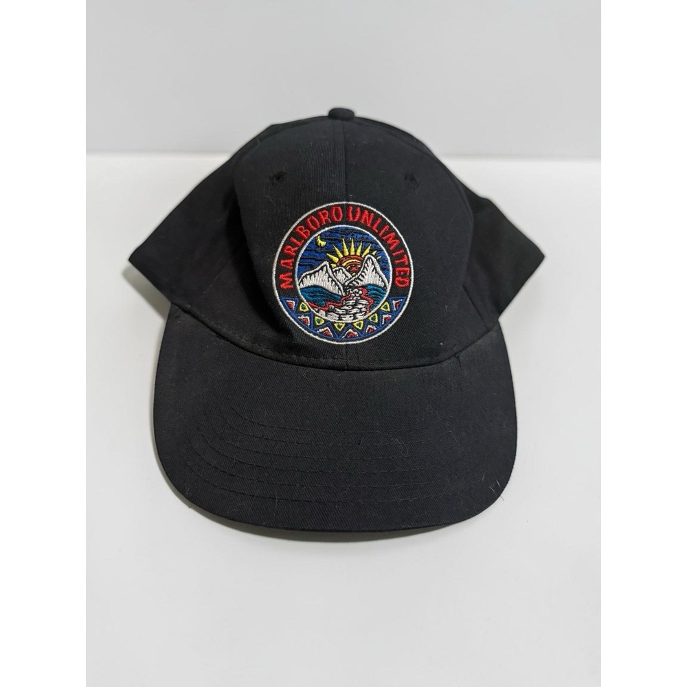 Vintage Marlboro Unlimited Hat Cap Strap Back Mens One Size Black Eagle 90s